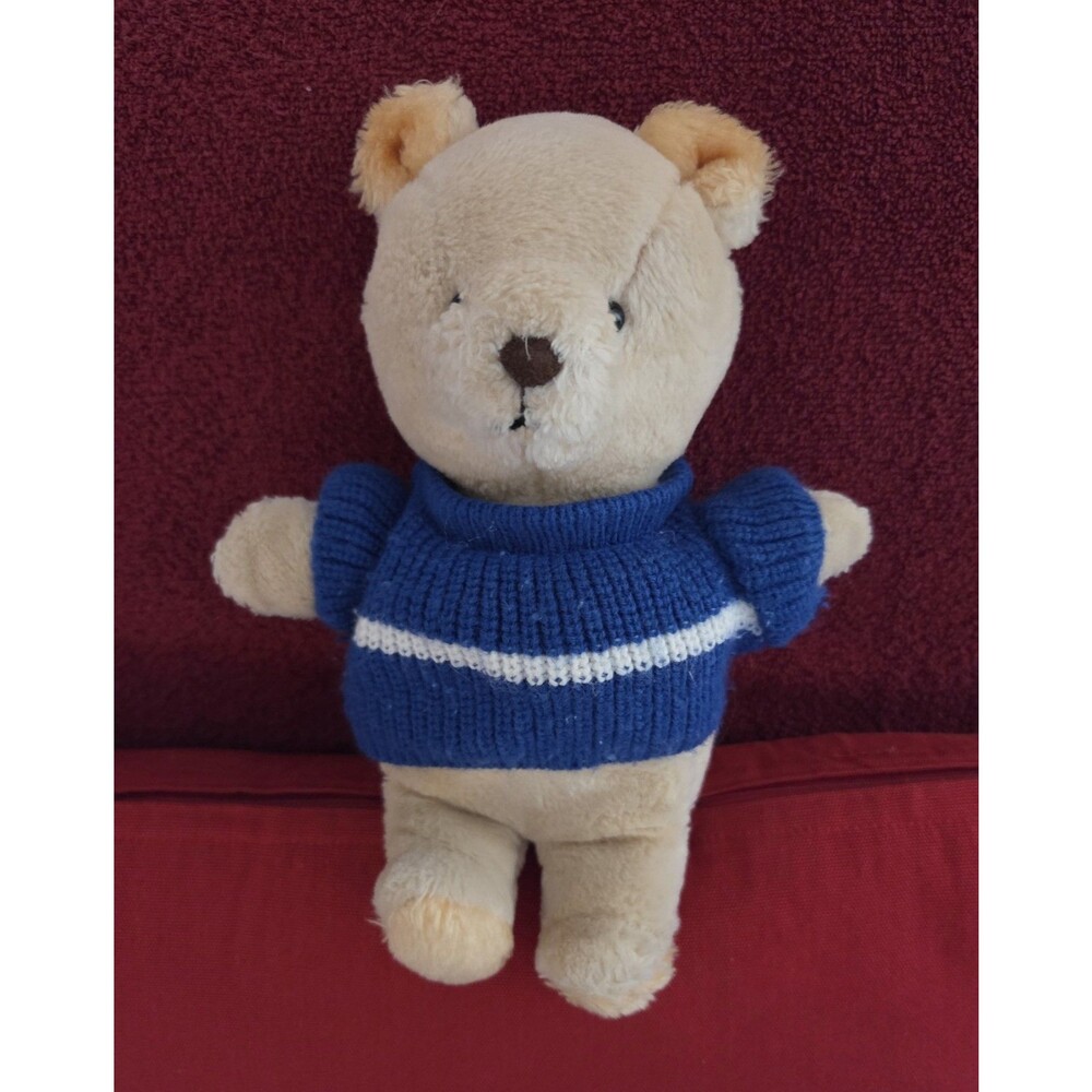 Vtg 1985 Applause Sekiguchi Cream Emile Bear In Blue Sweater 9" Plush #3529
